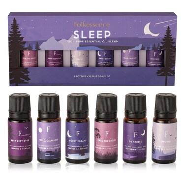 Folkulture Sleep Essential Oils Set   Pure Essential Oils for Diffusers for Home, Set of 6 Essential Oil Blend or Oil Diffuser Essential Oils - Lavender, Rosemary &amp; Peppermint
