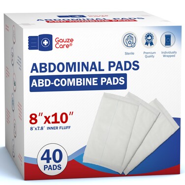 GauzeCare Sterile Abdominal- ABD Combine Pads  40-Pack, 8x10 Inches  Extra Absorbent &amp; Thick, Individually Wrapped Wound Dressing, First Aid Pads  Surgical-Grade, Nonstick- for Heavy Leakage, Post Op
