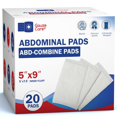 GauzeCare Sterile Abdominal Pads 5x9 inch 20-Pack   Extra Absorbent &amp; Thick, Individually Packed Combine Pads with Non-Stick Outer Layer for Heavy Bleeding Wounds   Perfect for First Aid Kits (IFAKs)