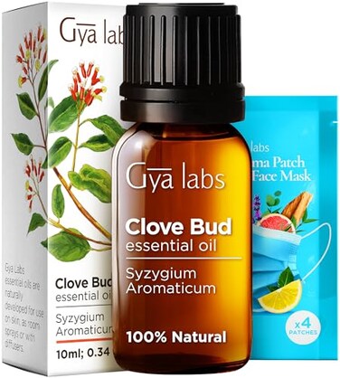 Gya Labs Clove Essential Oil for Teeth &amp; Gums - 0.34 Fl Oz - 100% Pure Natural Clove Oil for Oral Care, Hair, Skin &amp; Candle Making - Earthy Spicy Scent