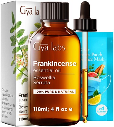 Gya Labs Frankincense Essential Oil - Huge 4 Fl Oz - 100% Pure Natural Frankincense Oil for Skin, Face, Body, Massages &amp; Candle Making Scent - Premium Grade for Wellness &amp; Comfort - Woody &amp; Calming