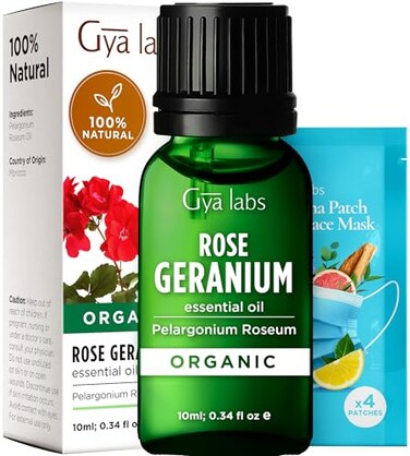 Gya Labs Organic Rose Geranium Essential Oil for Skin - 100% Pure Natural Organic Geranium Essential Oil for Diffuser - Natural Aromatherapy (0.34 Fl Oz)