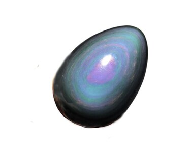 Healing Crystal Black Obsidian Egg Shape Double Sides with Rainbow Eye Palm Stone Pocket Worry Stone for Reiki Energy Balancing (Black Obsidian with Rainbow Eye Egg Shape)