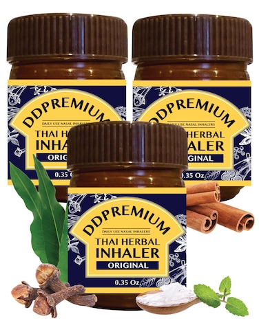 Herbal Inhaler with Menthol &amp; Essential Oil - Natural Thai Inhaler for Enhanced Breathing, Promotes Clearer Nasal Passages - Compound Herb Formula Original Pack of 3