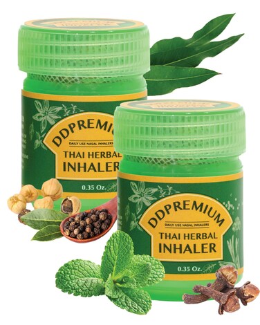 Herbal Inhaler with Menthol &amp; Essential Oil - Natural Thai Inhaler for Enhanced Breathing, Promotes Clearer Nasal Refreshing Relief Pack of 2
