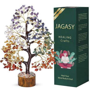 JAGASY Chakra Tree - Chakra Stones and Healing Crystals, Chakra Tree of Life, Spiritual Crystals, Crystal Tree for Positive Energy, Positive Crystals for Spiritual Decor, Positive Energy Decor