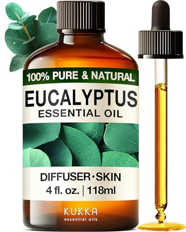 Kukka Eucalyptus Essential Oil for Diffuser &amp; Humidifier - 4 Fl Oz - 100% Pure Natural Eucalyptus Oil for Skin, Fresh Scent, for Aromatherapy, Hair, Candle &amp; Soap Making Scent DIY