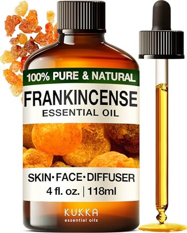 Kukka Frankincense Essential Oil - Huge 4 oz - 100% Pure Natural Frankincense Oil for Skin, Face, Body &amp; DIY Soap Making - Experience Bibilical Healing with This Woody, Balsamic &amp; Calming Resin Oil