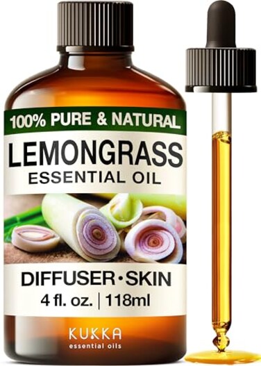 Kukka Lemongrass Essential Oil for Skin, Diffuser &amp; Hair - 4 Fl Oz - 100% Pure Natural, Cleansing &amp; Nourishing, Herbaceous Scent for Aromatherapy &amp; Soap Making Scent DIY