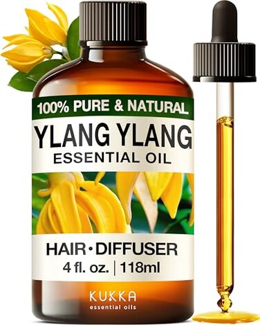 Kukka Ylang-Ylang Essential Oil for Diffuser &amp; Skin - 4 Fl Oz - 100% Pure Natural Ylang Ylang Oil - Boasting a Long Lasting &amp; Exotic Floral Scent fit for Hair, Aromatherapy &amp; DIY Soap Making
