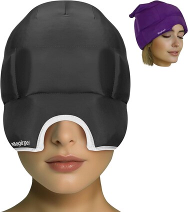 Magic Gel Migraine Ice Head Wrap   Real Migraine &amp; Headache Relief   The Original Headache Cap   Cold, Comfortable, Dark &amp; Cool; Endorsed by Physicians, Loved by Thousands - (2 Pack, Black &amp; Purple)