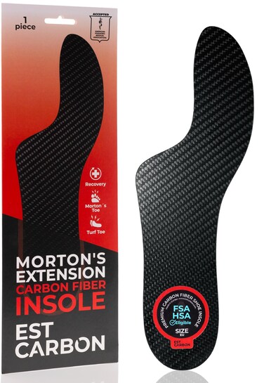 Mortons Extension Carbon Fiber Insole 1PC, FSA Eligible US Medical Device, Big Toe Foot Pain, Hallux Rigidus, Turf Toe, Mortons Extension Orthotic Shoe Insert, Carbon Fiber Foot Plate W8.5-9, M7.5