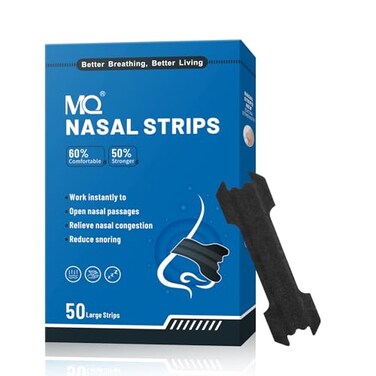 MQ 50ct Nasal Strips for Snoring Black Nose Strips for Breathing Extra Strength Snore Strips to Open Nasal Passages, Relieve Nasal Congestion