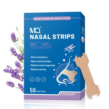 MQ 50ct Nasal Strips for Snoring Lavender Scent Nose Strips for Breathing Extra Strength Snore Strips to Open Nasal Passages, Relieve Nasal Congestion