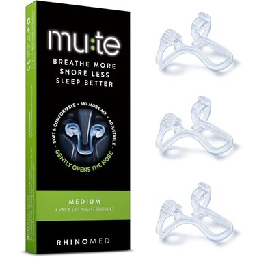 Mute Nasal Dilator for Snore Reduction - Anti-Snoring Aid Solution - Breathing Aids for Better Sleep - Comfortable Nose Vents to Improve Airflow (Medium, 3-Pk)