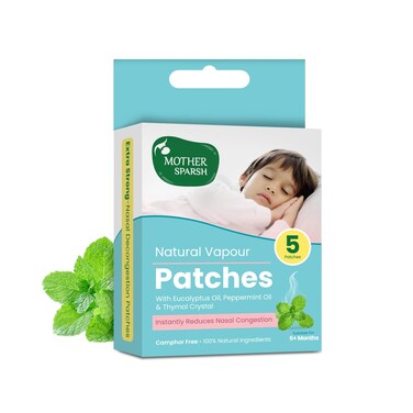 Natural Vapour Patches For Kids With Eucalyptus Oil, Peppermint Oil &amp; Thymol Crystal (Camphor Free)   Quick Relief from Runny Nose &amp; Nasal Congestion   Lasts Upto 8 Hrs-(Pack of 5)