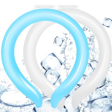 Neck Cooling Tube   Reusable Ice Ring Neck Cooler   Wearable Cooling Neck Wraps for Summer Heat, Hands Free Neck Cooling Ring for Outdoor Activities, Sports, Workers (Blue, White)