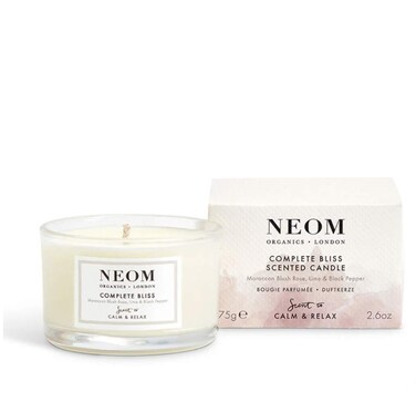 NEOM- Complete Bliss Scented Candle, Travel Size   Blush Rose, Lime &amp; Black Pepper   Essential Oil Aromatherapy Candle   Scent to De-Stress