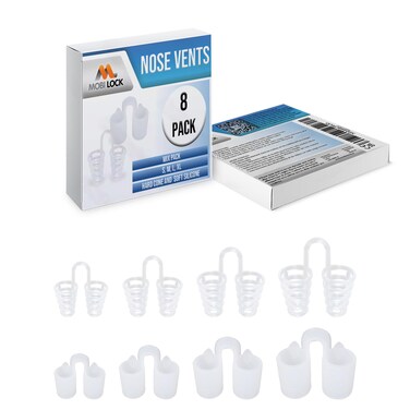 Nose Vent Sinus Relief Dilator (Pack of 8 Various Sizes) - A Simple Solution for Nasal Snorers - Reusable Snoring Device to Enjoy a Peaceful Night's Sleep - by Mobi Lock