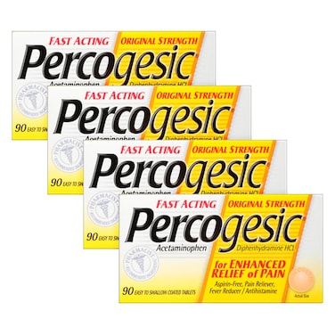Percogesic Original Pain Relief   Aspirin Free Fast Acting Relief   90 Coated Caplets (4 Pack)