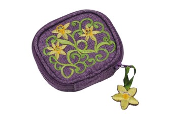 Pill Box Purse in a Daffodils on Purple Design
