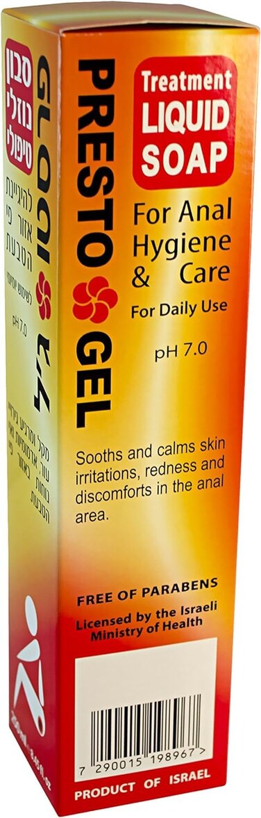 Presto Gel Hemorrhoid Liquid Soap for Anal Hygiene &amp; Care. for Daily Use. pH 7.0 Soothes and Calms Skin irritations, and discomforts in The Anal Area. 8.45Fl.Oz