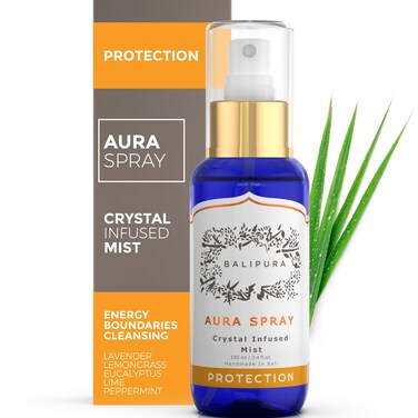 Protection Crystal Aura Spray - Lavender and Lemongrass Essential Oil Blend, Black Tourmaline, Smoky Quartz and Citrine - 3.4 fl.oz