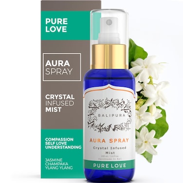Pure Love Aura Spray - Organic Jasmine &amp; Ylang Ylang Essential Oils - Attraction Mist with Quartz Crystals - Aromatherapy Room Spray for Abundance, Cleanse, and Self-Love