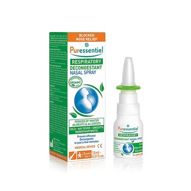 Puressentiel Respiratory Decongestant Nasal Spray - Essential Oil Spray - Clean, Moisturize, and Unblock Congested Nose - Fast-Acting - 0.51 oz