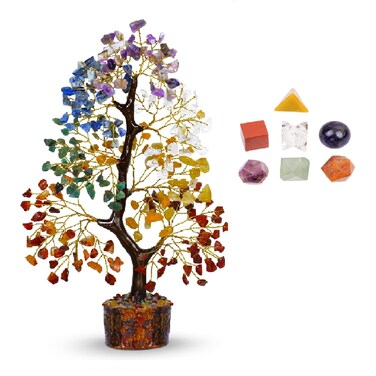 PYOR Chakra Tree, Sacred Geometry Crystals Set, Crystals, Chakra Stones, Crystal Tree Feng Shui, Positive Energy Crystals, Platonic Solids Sacred Geometry Set, Chakra Balancing Kit, Healing Stones