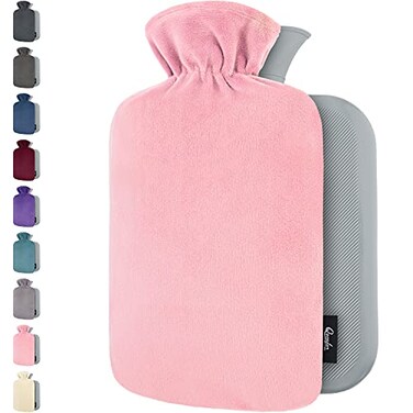 Qomfor Hot Water Bottle with Soft Fleece Cover - 1.8L Large - Premium Hot Water Bag for Pain Relief, Period Cramps, Cozy Nights, Bed Warmer, and Feet Warmer (Pink)