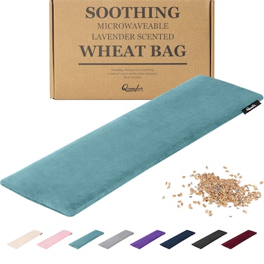 Qomfor Microwave Heating Pad - Large Microwavable Wheat Bag Heat Pack for Neck and Shoulders, Pain Relief, Back Pain, Arthritis, Period Cramps - Reusable Lavender Heating Pad (Green Blue)