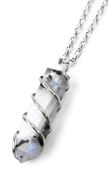 Rainbow Moonstone Healing Crystal Necklace - Lunar Pendant Balance, Inner Light, Love &amp; Creativity