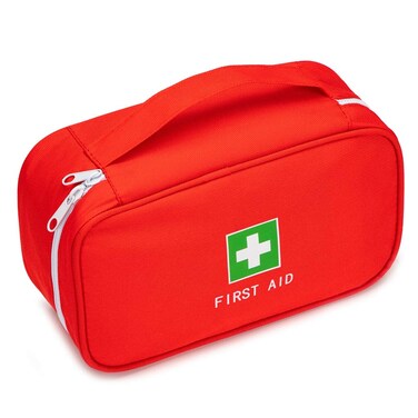 Red First Aid Bag Empty Travel Rescue Pouch First Responder Storage Medicine Emergency Bag for Car Home Office Kitchen Sport Outdoors (Red with Handle Green Print)