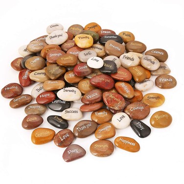 ROCKIMPACT 100PCS Engraved Rocks Different Words Inspirational Stones Bulk Faith Stones Novelty Gifts Zen Stones Gratitude Rocks Healing Prayer Stones Encouragement Rocks Wholesale, 2"-3" ea