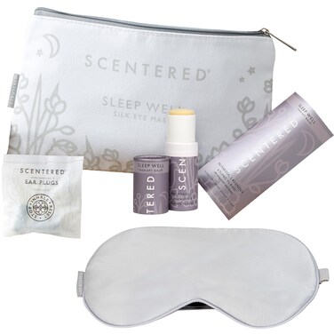 Scentered Sleep Essentials Travel Sleep Gift Set - Aromatherapy Sleep Well Balm, Luxury Silk Eye Mask &amp; Ear Plugs for Sleeping - Bed Time Relaxation - Lavender, Chamomile, Ylang Ylang Essential Oil