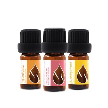 Set Glowing Skin Organic Essential Oils   Helichrysum + Moldavian Dragonhead + St. John's Wort   100% Pure and Natural   Undiluted   Therapeutic Grade   Non-GMO   (3 pcs x 5 ml)