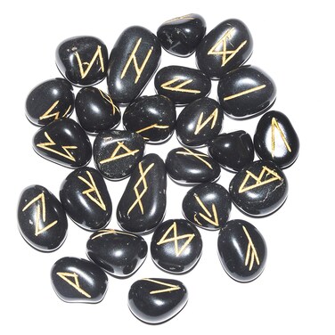 Sharvgun 25 Pcs Black Tourmaline Natural Gemstone Rune Set Crystal Chakra Balancing Reiki Healing Energy Generator Kit