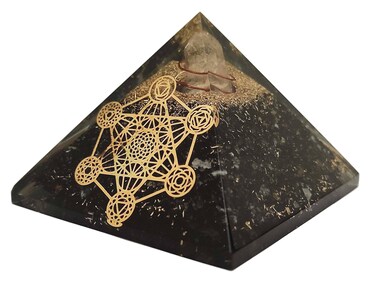 Sharvgun Gemstone Black Tourmaline Orgone Pyramid Metatron Cube Healing Crystal Generator Orgonite Pyramid Yoga Meditation Crystal Reki Gift 70-75MM