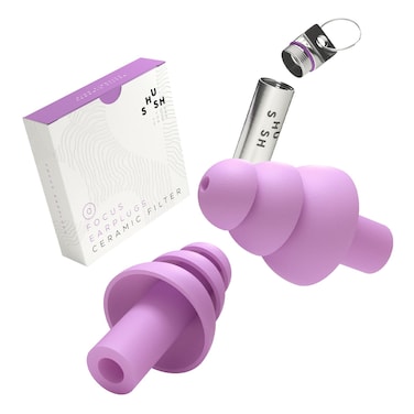 Shush Focus Earplugs - Less Distraction, Better Focus, Increase Productivity - High-Fidelity Ceramic Filter (SNR 24 dB) - for Working at Open Offices or Improve Study Performance - Reusable Over 365x