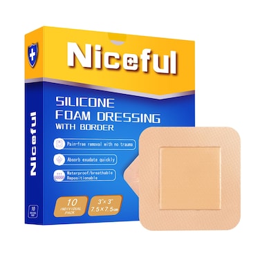 Silicone Foam Dressing 3x3 in (7.5x7.5cm),High Absorbency Bed Sore Bandages Wound Care Dressing,Waterproof Silicone Bandages for Sensitive Skin Wound Care(10 Pcs),FSA HSA Eligible