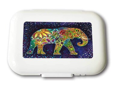Small Weekly Pill Case - Geometric Art Elephant Travel Pill Organizer Box for Travel Safe Plastic Material 7 Small and 1 Large-Compartment