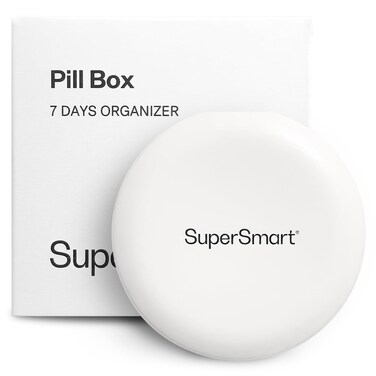 SuperSmart - Pill Box Organizer 7 Days with 1 Cuting Blade for Tablets - Travel Size Item - Small Storage for Supplements &amp; Medications - Easy-to-Use with 7 Large Compartments   White