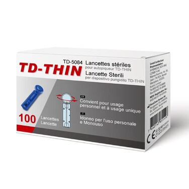TD-Thin Twist Top Lancets, 30 Gauge, for Glucose &amp; Keto Test, Box of 100