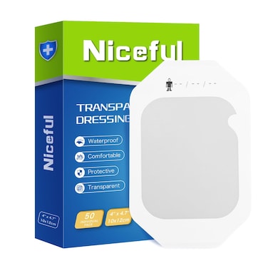 Transparent Film Dressing 50 Packs-Clear Bandages for Wounds 4" x 4.7", Waterproof Adhesive Wound Cover Bandages for Post Surgical Shower or IV Shield, Scar Therapy, Tattoo Dressings