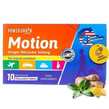Travel and Motion Sickness Tablets - 500mg Chewable Ginger Rhizome Tablets - Nausea and Vomiting Relief - Mint Flavored - 10 Tablets