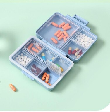 Travel Pill Organizer, 9 Compartments Portable Pill Case, Daily Pill Box to Hold Vitamins, Small Pill Container for Pocket Purse Medicine Organizer, Daily Portable Medicine Vitamin Box, Fish Oil Box