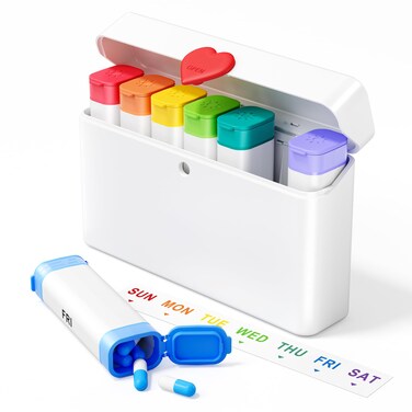 Weekly Pill Organizer 2 Times a Day - Travel Pill Box 7 Day with Heart Decoration, Cute and Portable AM PM Pill Case, Daily Pill Container with Double Protection for Privacy and Medicine Security