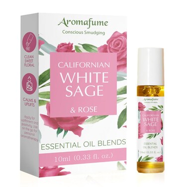 White Sage &amp; Rose Essential Oil Roll-On Blend by Aromafume   10ml/0.33 fl oz   Aromatherapy Oil for Cleansing Negative Energy &amp; Protection   Ethically sourced   Sage Oil for Smokeless Smudging