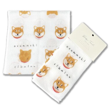 Dog Exfoliating Washcloth [Made in Japan] Shower Back Scrubber Featuring Dog Themed Design Patterns, Exfoliating Towel [Loofah for Women and Men] (Pouting Shiba Inu)